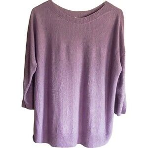 J Jill Purple Womens L Linen Blend Top 3/4 Sleeve Size Boxy Lagenlook Tunic